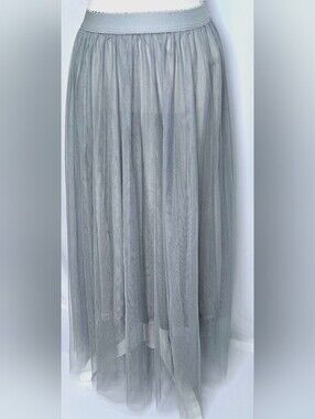 SHEIN Anthropologie Inspired Gray/Silver Layered Tulle Maxi Skirt NWOT Size L